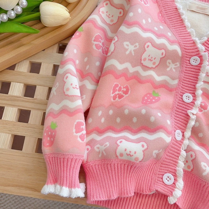 BST Áo Cardigan Họa Tiết Dâu Gấu, Cherry Cho Bé Gái - Jumping Beans Official Store