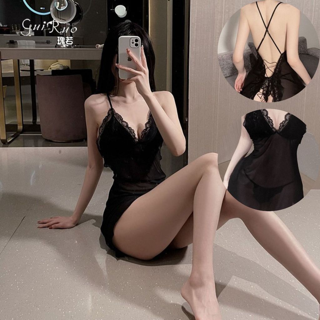 Váy ngủ voan xuyên thấu lưng đan dây mảnh gợi cảm THE CELYNBRA - V35