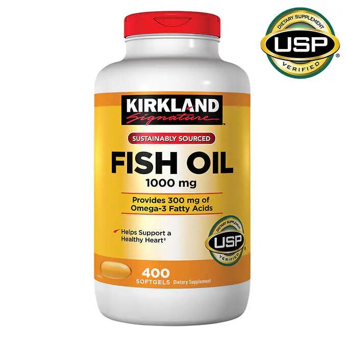Dầu cá Kirkland Fish Oil 1000mg 400 viên - Mỹ, giúp bổ mắt, hỗ trợ trí não