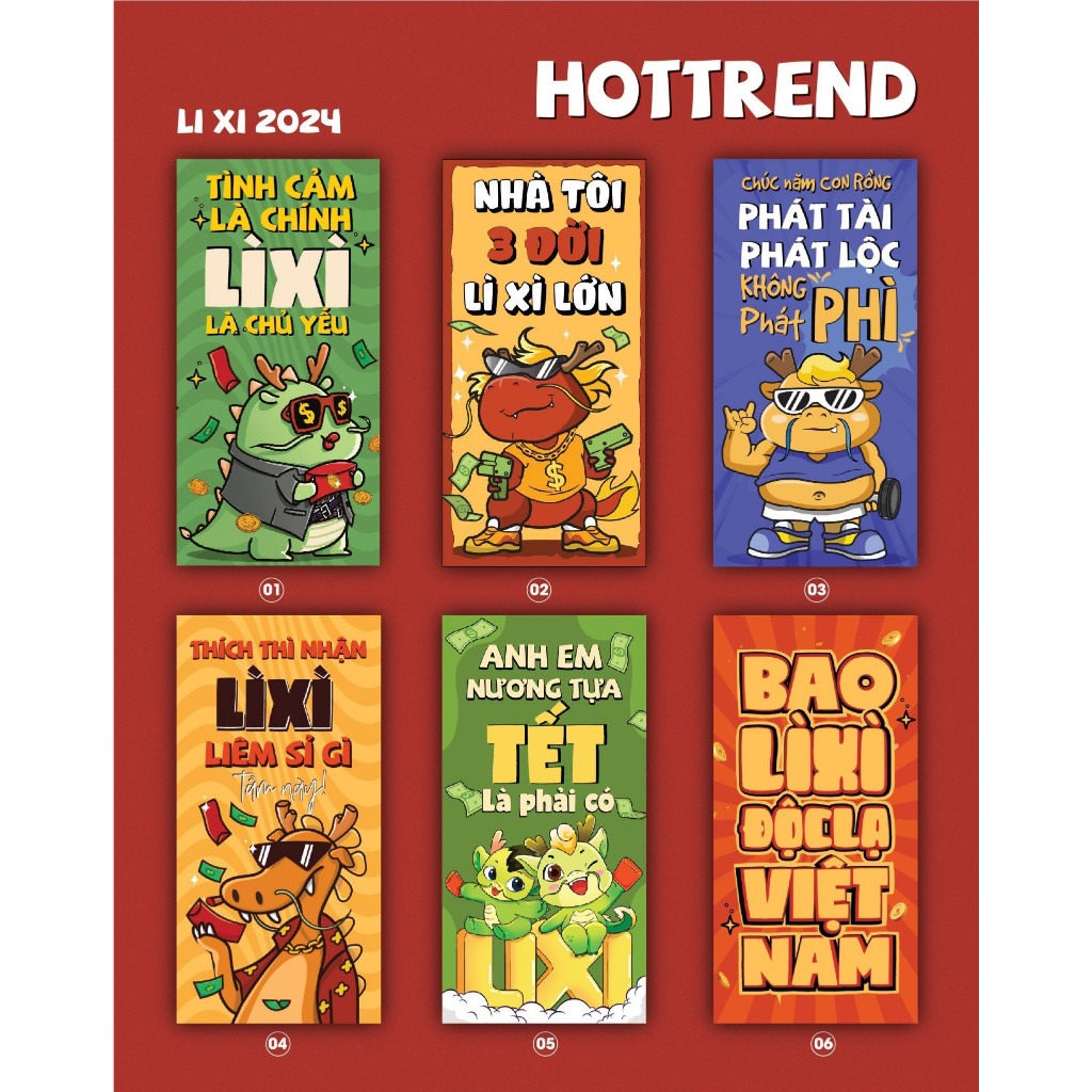 BAO LÌ XÌ MẪU 2024 1 XẤP 10 CÁI - MẪU HOT TREND 2024