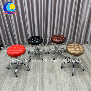 Ghế Xoay Spa Có Múi Nâng Hạ Xoay 360 Độ, Ghế Phun Xăm Chân Inox Tĩnh Điện