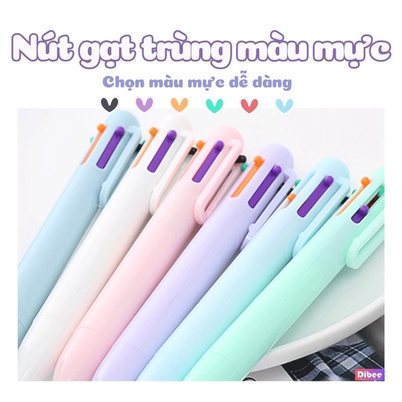 Đầu quấn sạc tặng Bút bi bấm nhiểu màu DiBee, bút bi màu pastel 6 ngòi đa năng dễ thương dành cho học sinh B82