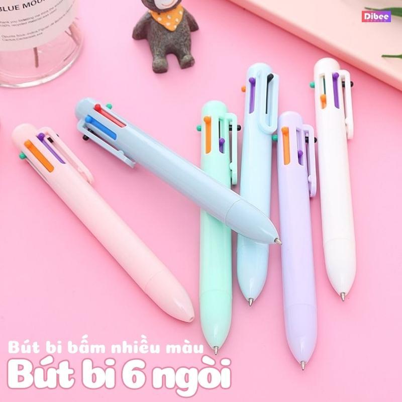 Đầu quấn sạc tặng Bút bi bấm nhiểu màu DiBee, bút bi màu pastel 6 ngòi đa năng dễ thương dành cho học sinh B82