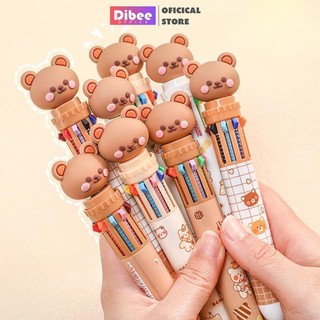 Bút bi 10 màu hình gấu DiBee bút bi bấm nhiều màu dễ thương dành cho học sinh B36