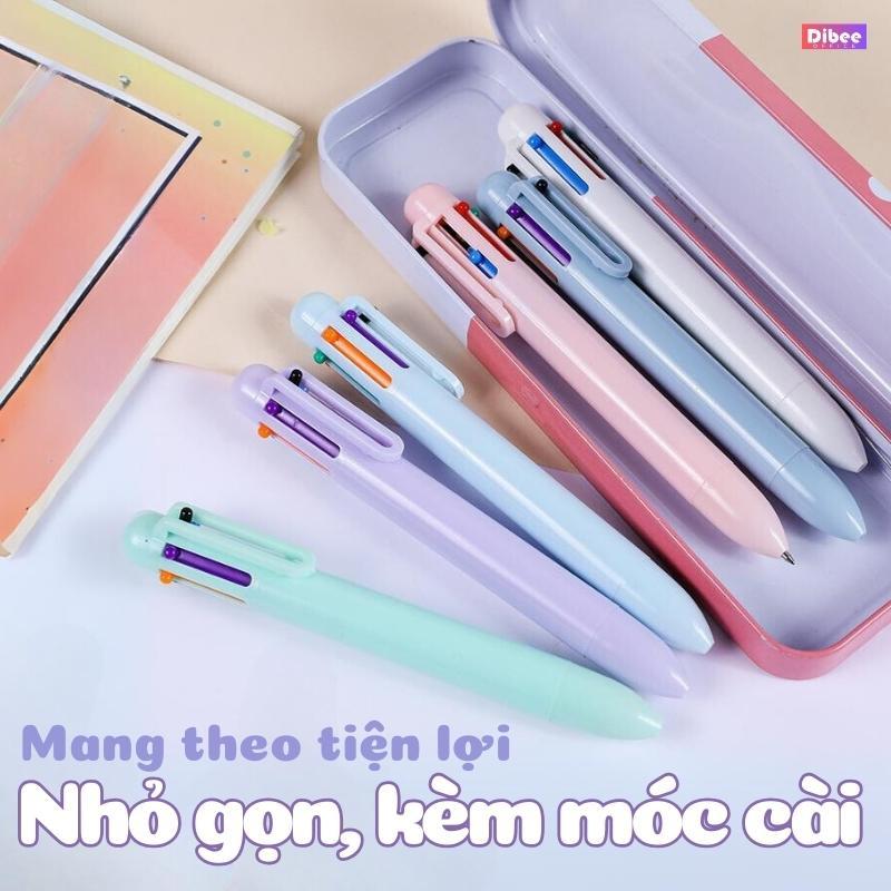 Đầu quấn sạc tặng Bút bi bấm nhiểu màu DiBee, bút bi màu pastel 6 ngòi đa năng dễ thương dành cho học sinh B82
