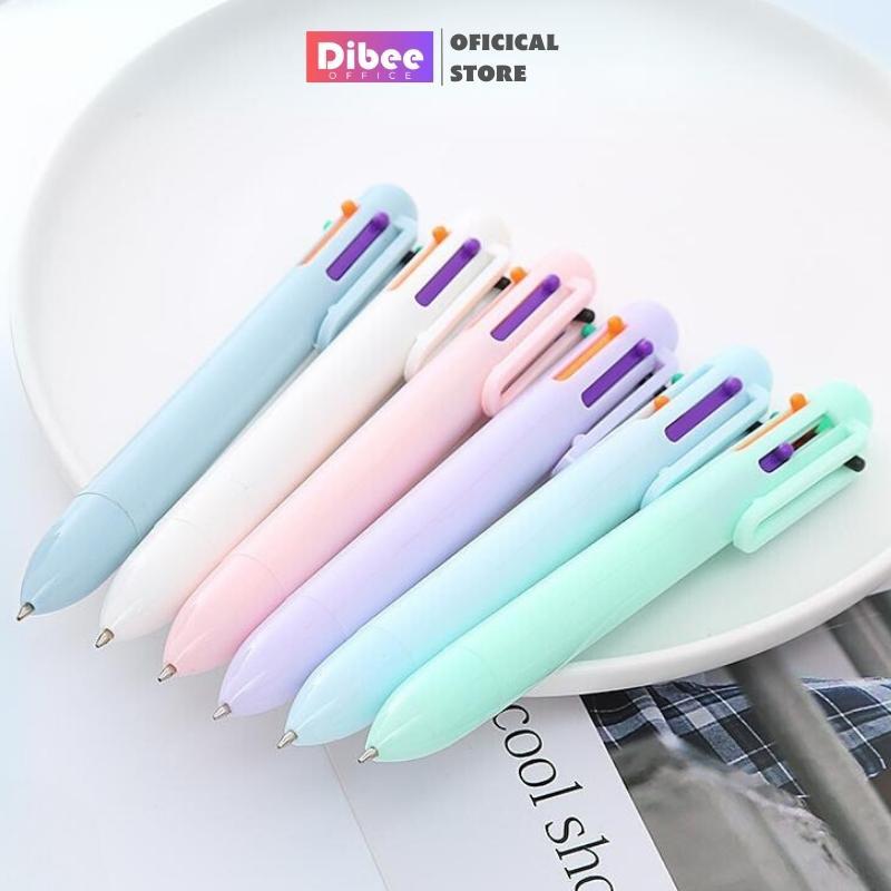 Đầu quấn sạc tặng Bút bi bấm nhiểu màu DiBee, bút bi màu pastel 6 ngòi đa năng dễ thương dành cho học sinh B82