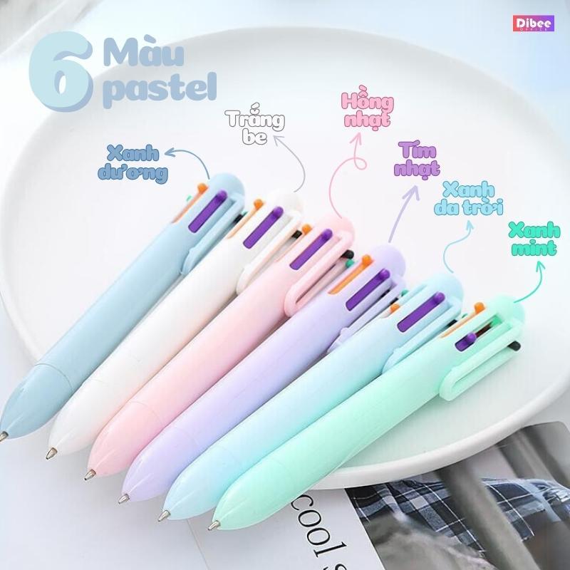Đầu quấn sạc tặng Bút bi bấm nhiểu màu DiBee, bút bi màu pastel 6 ngòi đa năng dễ thương dành cho học sinh B82