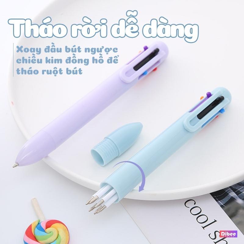 Đầu quấn sạc tặng Bút bi bấm nhiểu màu DiBee, bút bi màu pastel 6 ngòi đa năng dễ thương dành cho học sinh B82