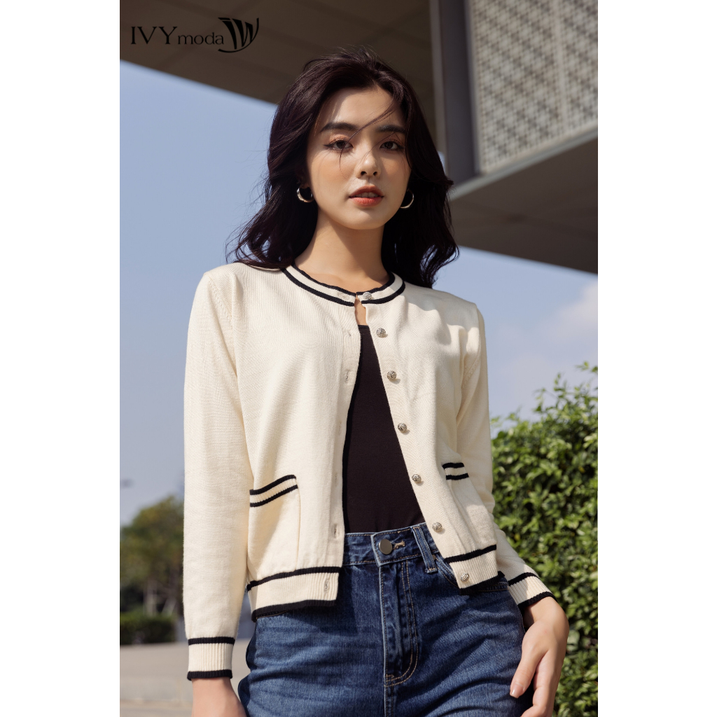 Áo khoác len nữ viền màu IVY moda MS 77B8825