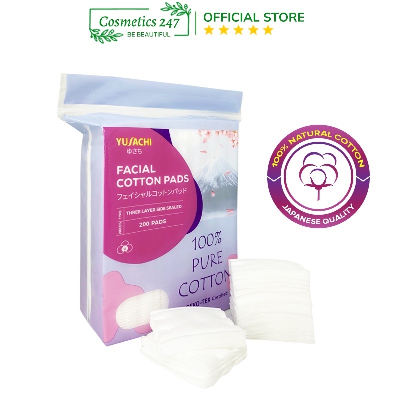Bông tẩy trang Yusachi Suzuran Cao Cấp Nhật Bản 100% Cotton - 200 miếng