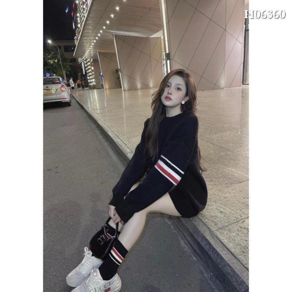 Áo Len Cố Tròn , Áo Len Kẻ 3 Vạch Siêu HOT Phong Cách Boy Phố Girl Phố A30