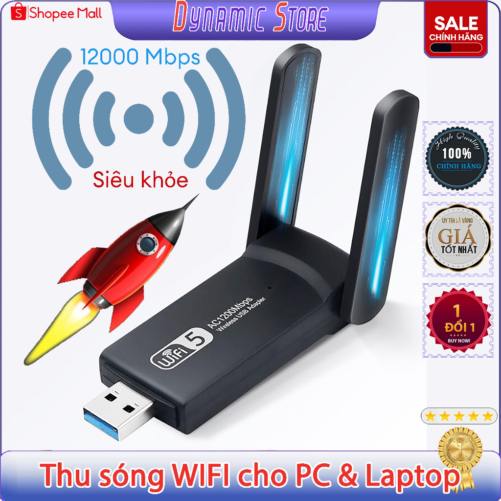 USB Thu Sóng wifi ZENTECH 1200mbps 2 Râu Kết Nối Mạng Máy Tính Không Dây Tốc Độ Cao,Bộ Thu Phát WiFi Cho Máy Tính