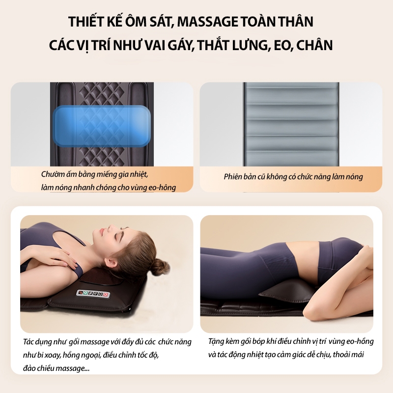 Gối Massage RULAX Tặng Kèm Đệm Vải - Đệm Massage Toàn Thân Đa Điểm Rung Phiên Bản 2023 |BH 12 tháng|