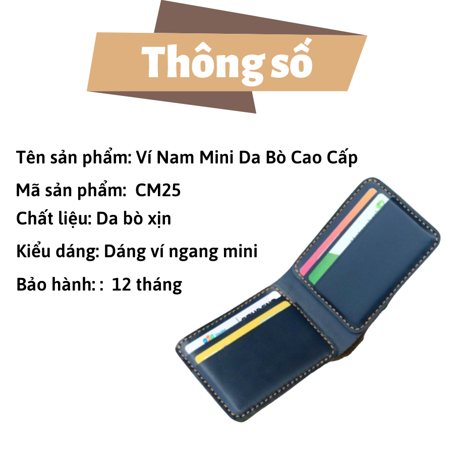 Ví Nam Đẹp Mini Phong Cách Thời Trang Đơn Giản Năng Động, Bóp Da Độ Bền Cao - CM25