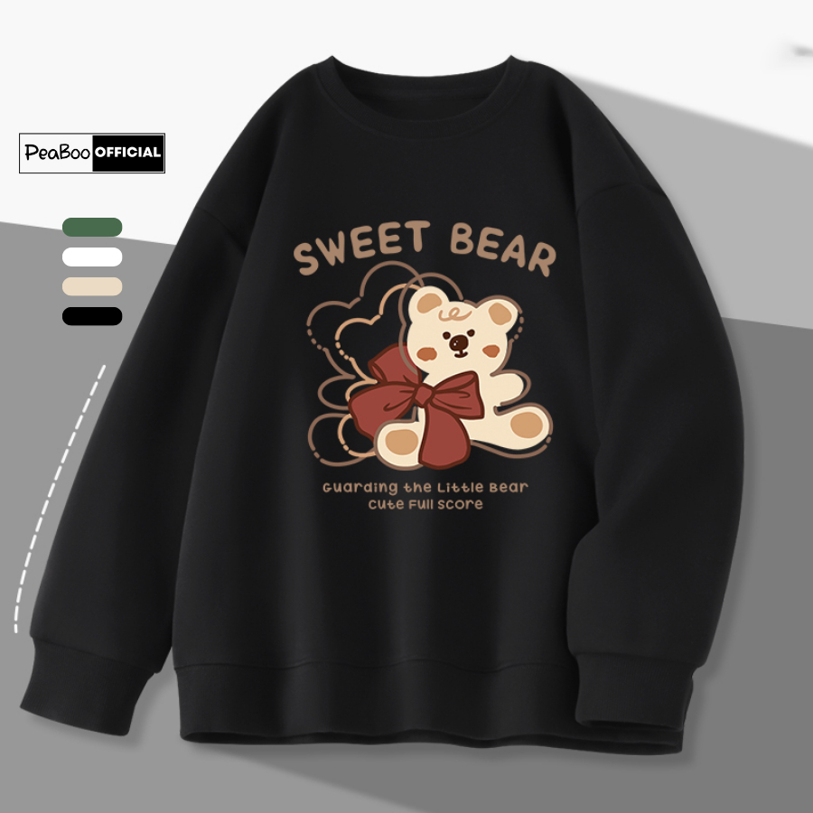 Áo Sweater Sweet Bear 01 Nam Nữ By PEABOO Unisex Chất Nỉ Lót Bông Form Rộng