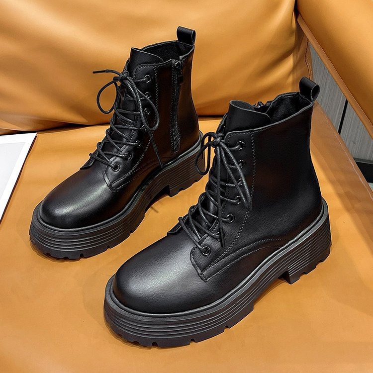 Bốt Lửng nữ buộc dây đế gân cao 6cm Fennik mã