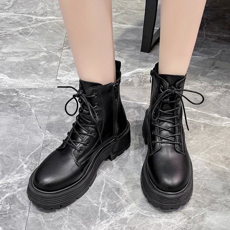 Bốt Lửng nữ buộc dây đế gân cao 6cm Fennik mã