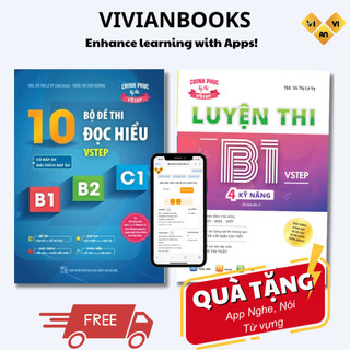 Combo Sách luyện thi B1 Vstep 4 kỹ năng và Sách 10 bộ đề thi Đọc hiểu Vstep reading B1-B2-C1
