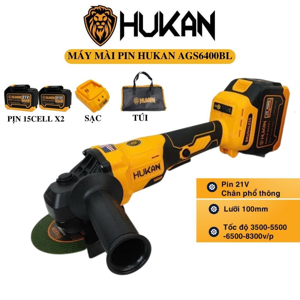 Máy mài pin HUKAN AGS6400BL Động cơ không chổi than mạch 3 tốc độ tặng kèm túi xách cao cấp