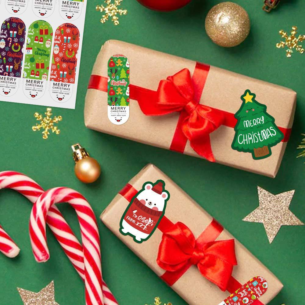 Sticker decal giáng sinh 100 cái 2x7cm sticker Noel TE33 tem nhãn dán hộp túi quà tặng, niêm phong bao bì
