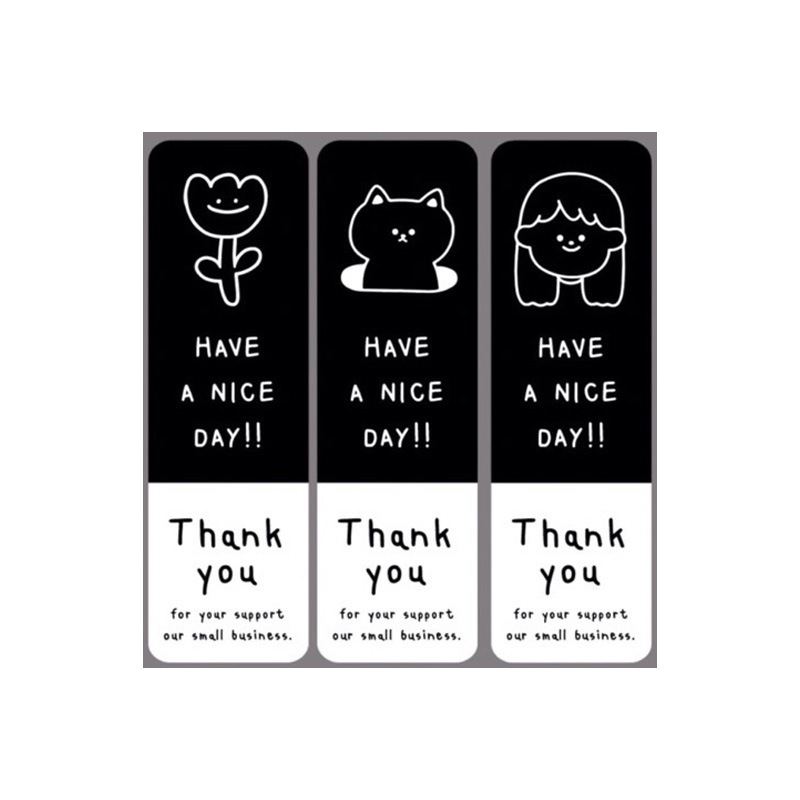 Tem decal Thank you đen trắng 30 cái 3x9cm TE34 sticker nhãn dán Cám ơn niêm phong hộp bao bì quà tặng
