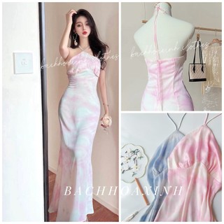 NEW | Đầm yếm Loang hở lưng dáng dài cột dây khoá lưng tiểu thư