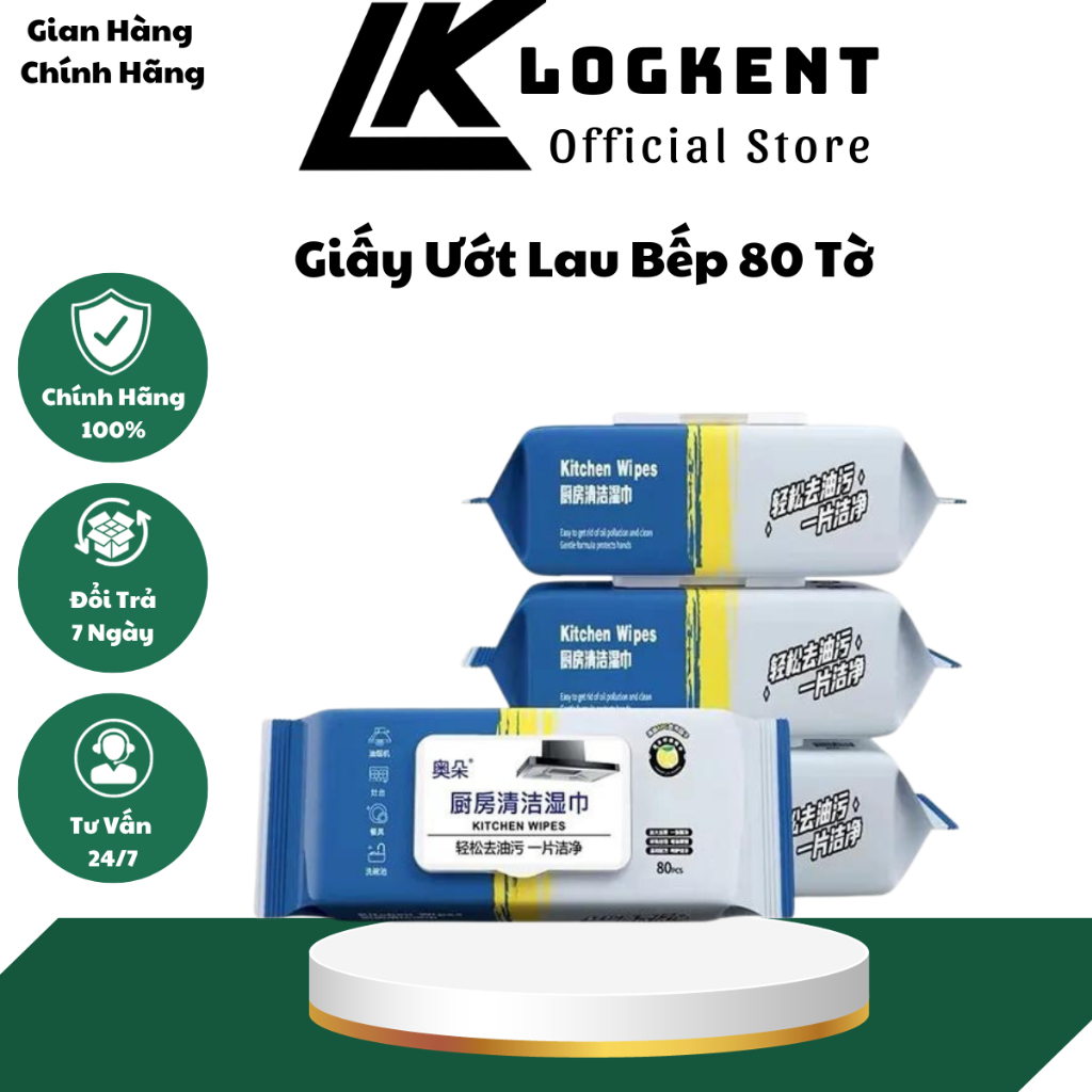  Khăn Giấy Ướt Lau Bếp Siêu Sạch Gói 80 Tờ Không Độc Hại Không Gây Kích Ứng Da LOGKENT