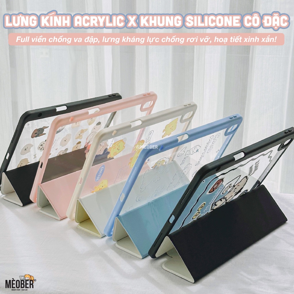 Bao da case i pad Cute Acrylic, phối màu pastel, in 3D & chống ố cho i pad Gen 7 8 9, Air 4 5, Pro 11 12.9