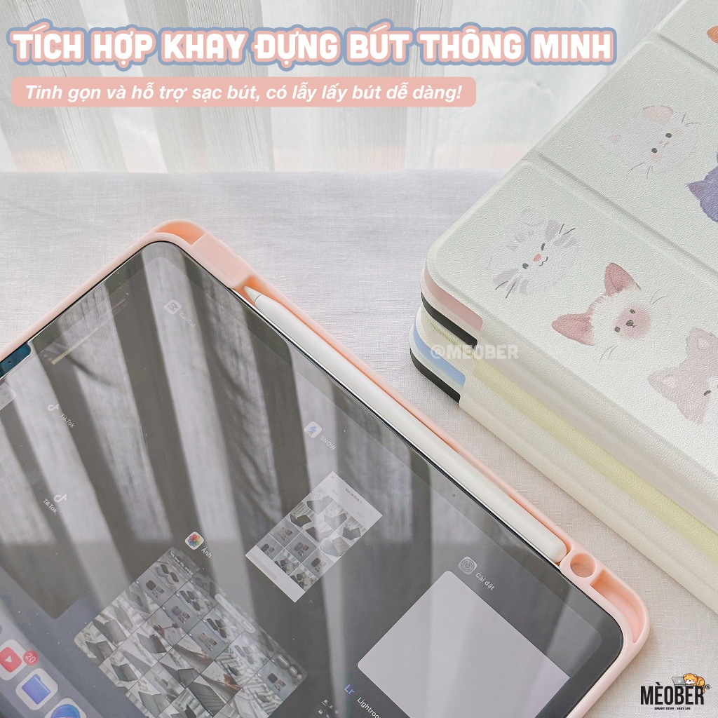 Bao da case i pad Cute Acrylic, phối màu pastel, in 3D & chống ố cho i pad Gen 7 8 9, Air 4 5, Pro 11 12.9