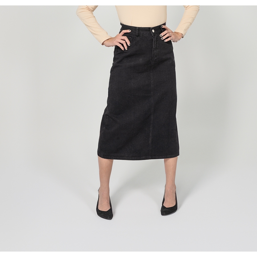Chân Váy Jeans Midi Màu Đen Dáng A Suông Dài Xẻ Tà Ôm Eo Phong Cách Hàn Quốc Arketa