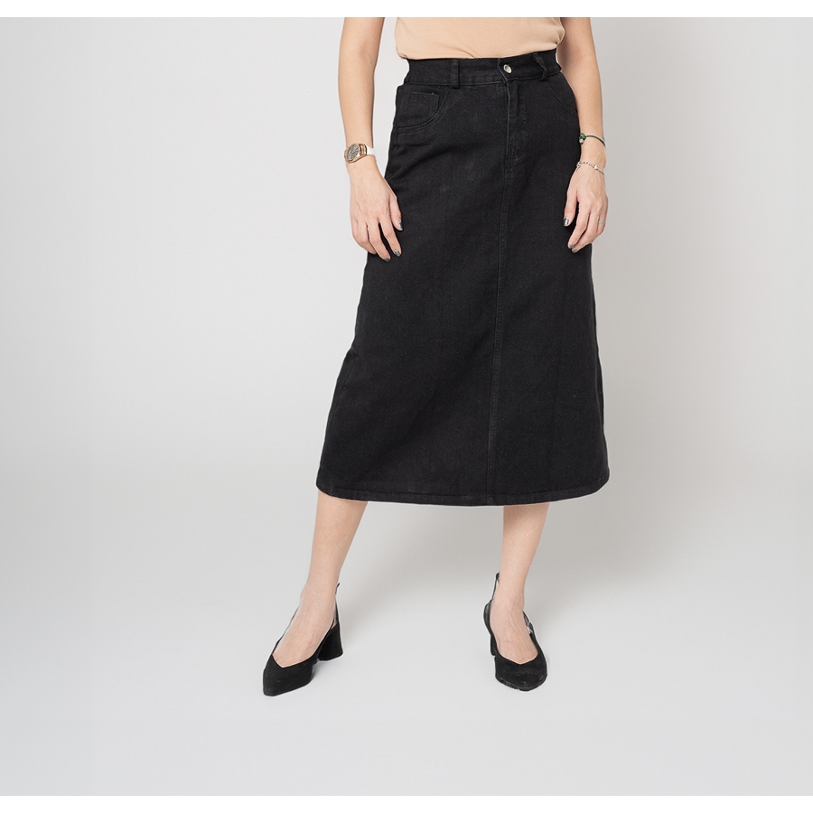 Chân Váy Jeans Midi Màu Đen Dáng A Suông Dài Xẻ Tà Ôm Eo Phong Cách Hàn Quốc Arketa