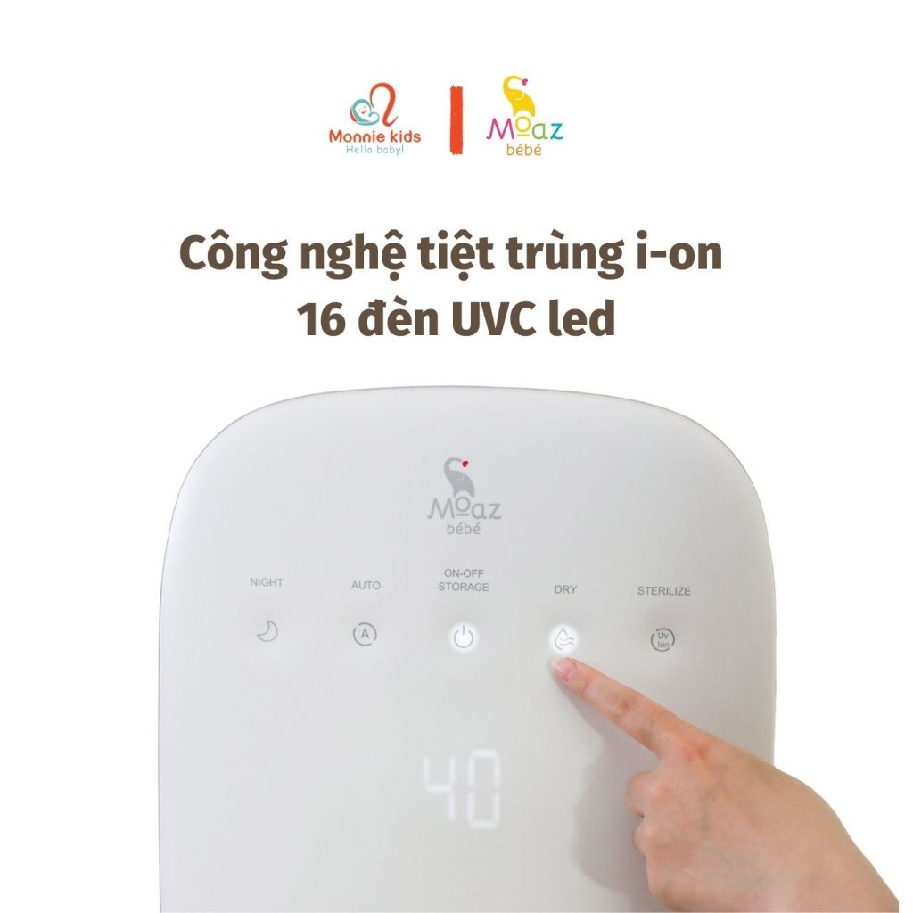 Máy tiệt trùng sấy khô bình sữa UVC ION Moaz BéBé MB072 cho bé - Monnie Kids