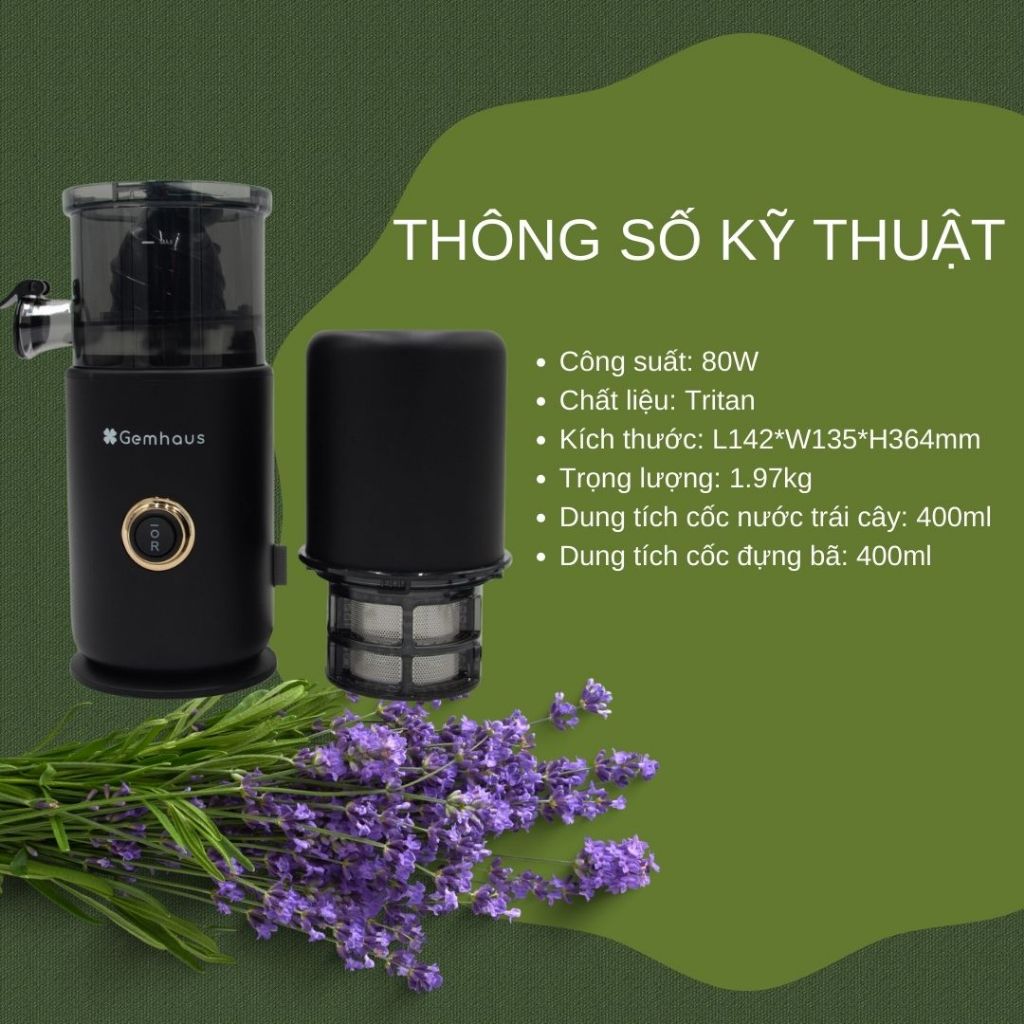 Máy ép chậm mini Gemhaus GH510 công suất 80W cho gia đình 2-3 người