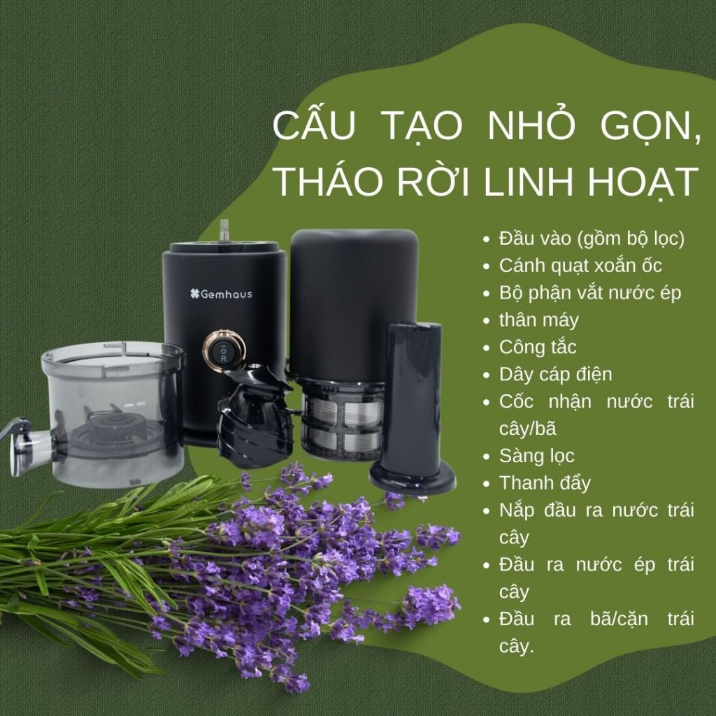 Máy ép chậm mini Gemhaus GH510 công suất 80W cho gia đình 2-3 người