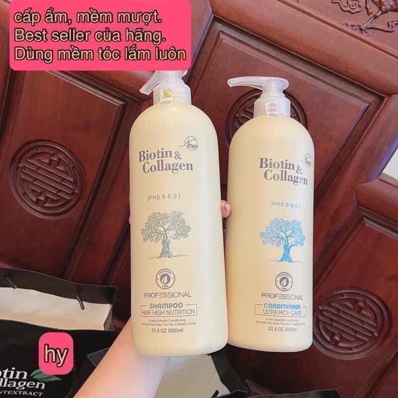 Biotin Collagen - Cặp Dầu Gội Xả Biotin Collagen Phục Hồi Chống Rụng Tóc 1000Ml cc
