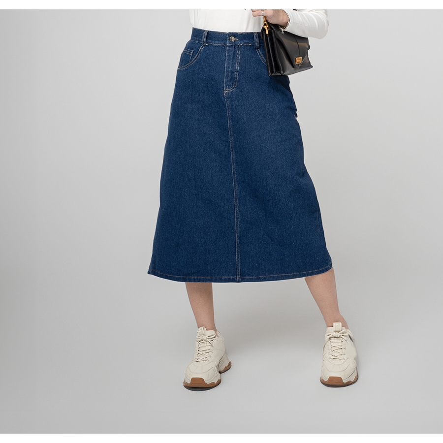 Chân Váy Jeans Midi Xanh Jeans Đậm Dáng Chữ  A Suông Dài Xẻ Tà Ôm Eo Phong Cách Hàn Quốc Arketa