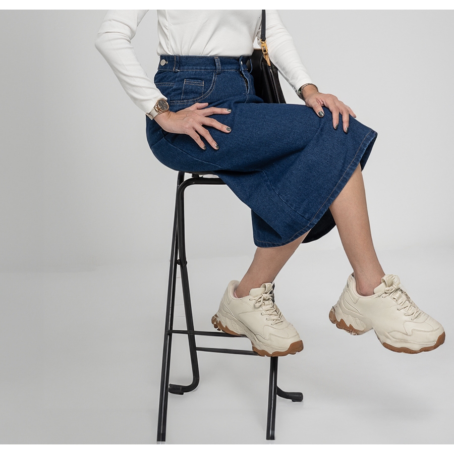 Chân Váy Jeans Midi Xanh Jeans Đậm Dáng Chữ  A Suông Dài Xẻ Tà Ôm Eo Phong Cách Hàn Quốc Arketa