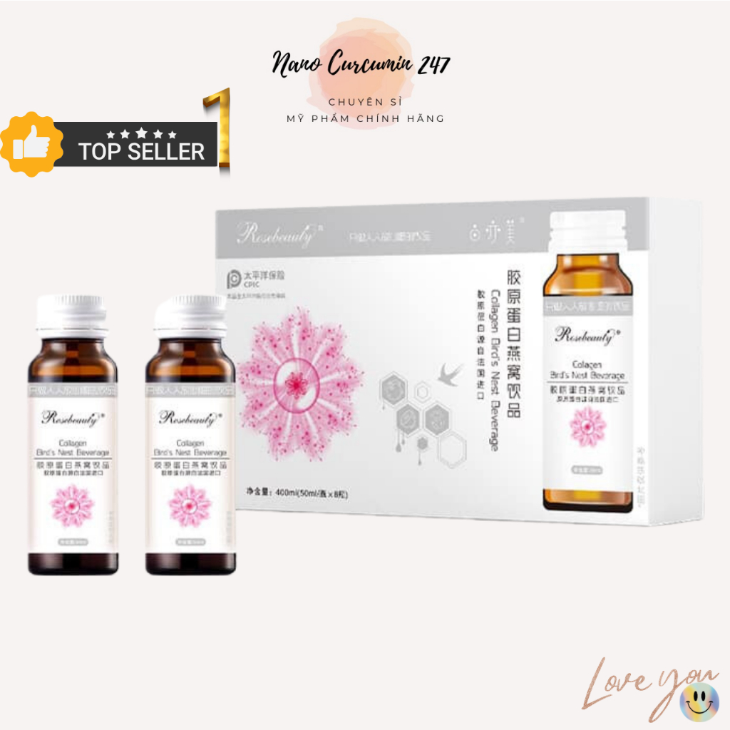 Nước Uống Collagen Rose Beauty Tinh Chất Yến Và Hoa Anh Thảo - Collagen Nội Địa Trung