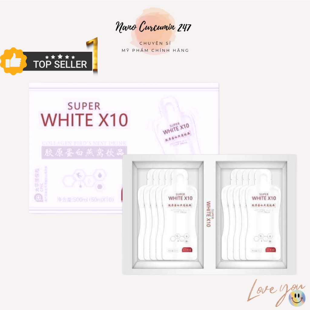 Nước Uống Collagen Yến Super White X10 Nước Uống Bổ Sung Collagen Làm Đẹp Da Dạng Túi