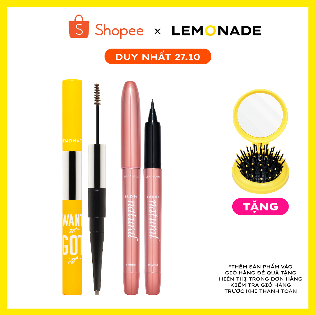 Combo Lemonade bút kẻ mắt SuperNatural 1g và chì kẻ mày 2 đầu Want It Got It 2.75g