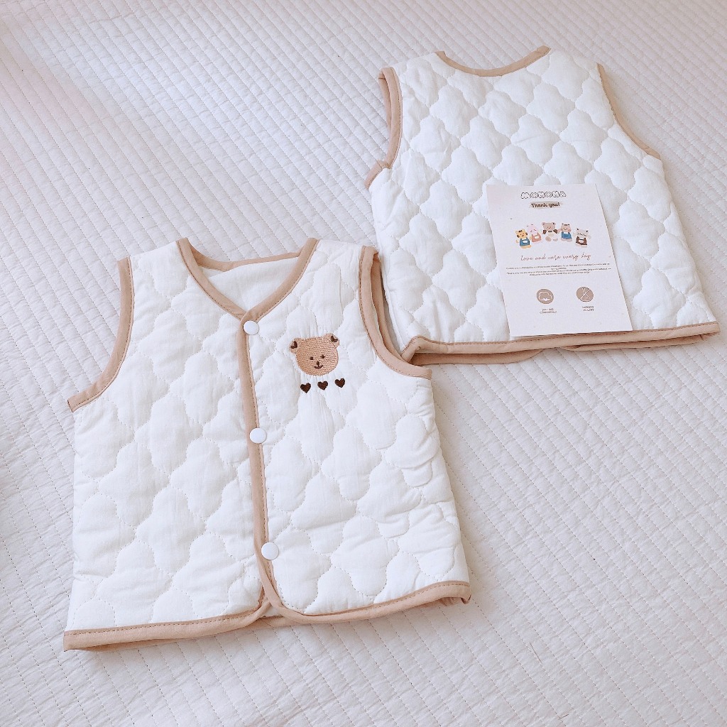 Áo Gile Cotton Trần Bông Monona Có Lớp Lót Trong Áo Cúc Bấm Tròn Dễ Sử Dụng An Toàn Mềm Mại Cho Bé