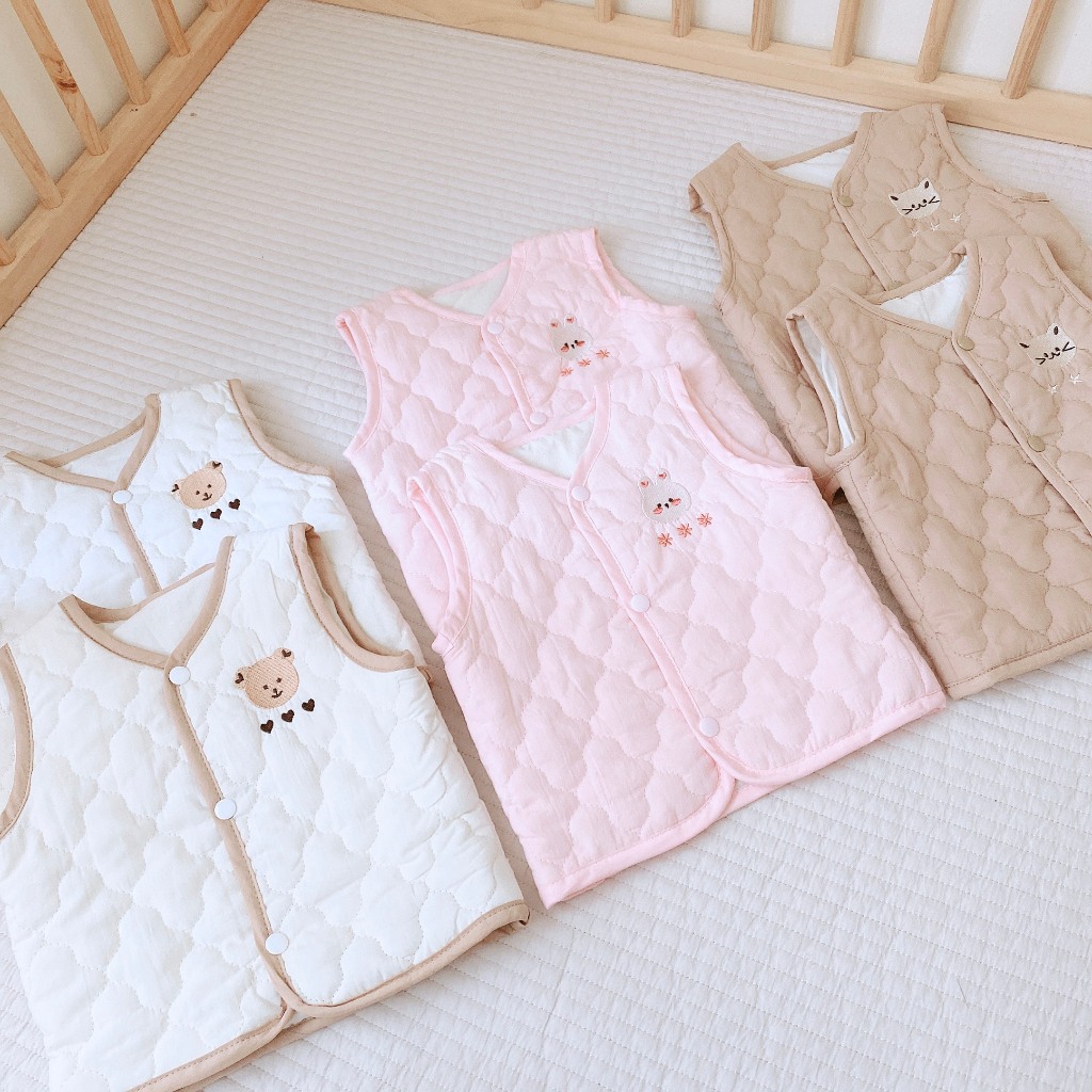 Áo Gile Cotton Trần Bông Monona Có Lớp Lót Trong Áo Cúc Bấm Tròn Dễ Sử Dụng An Toàn Mềm Mại Cho Bé