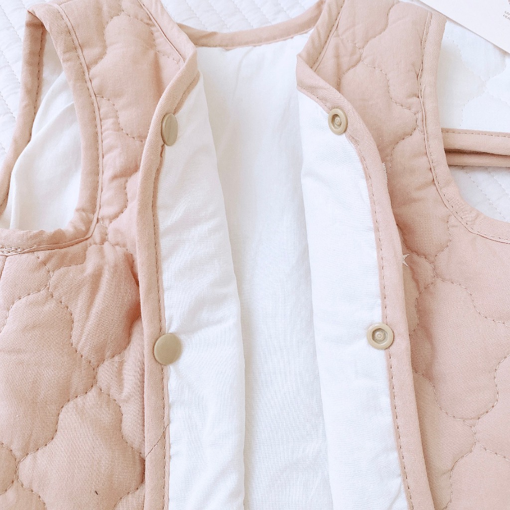 Áo Gile Cotton Trần Bông Monona Có Lớp Lót Trong Áo Cúc Bấm Tròn Dễ Sử Dụng An Toàn Mềm Mại Cho Bé