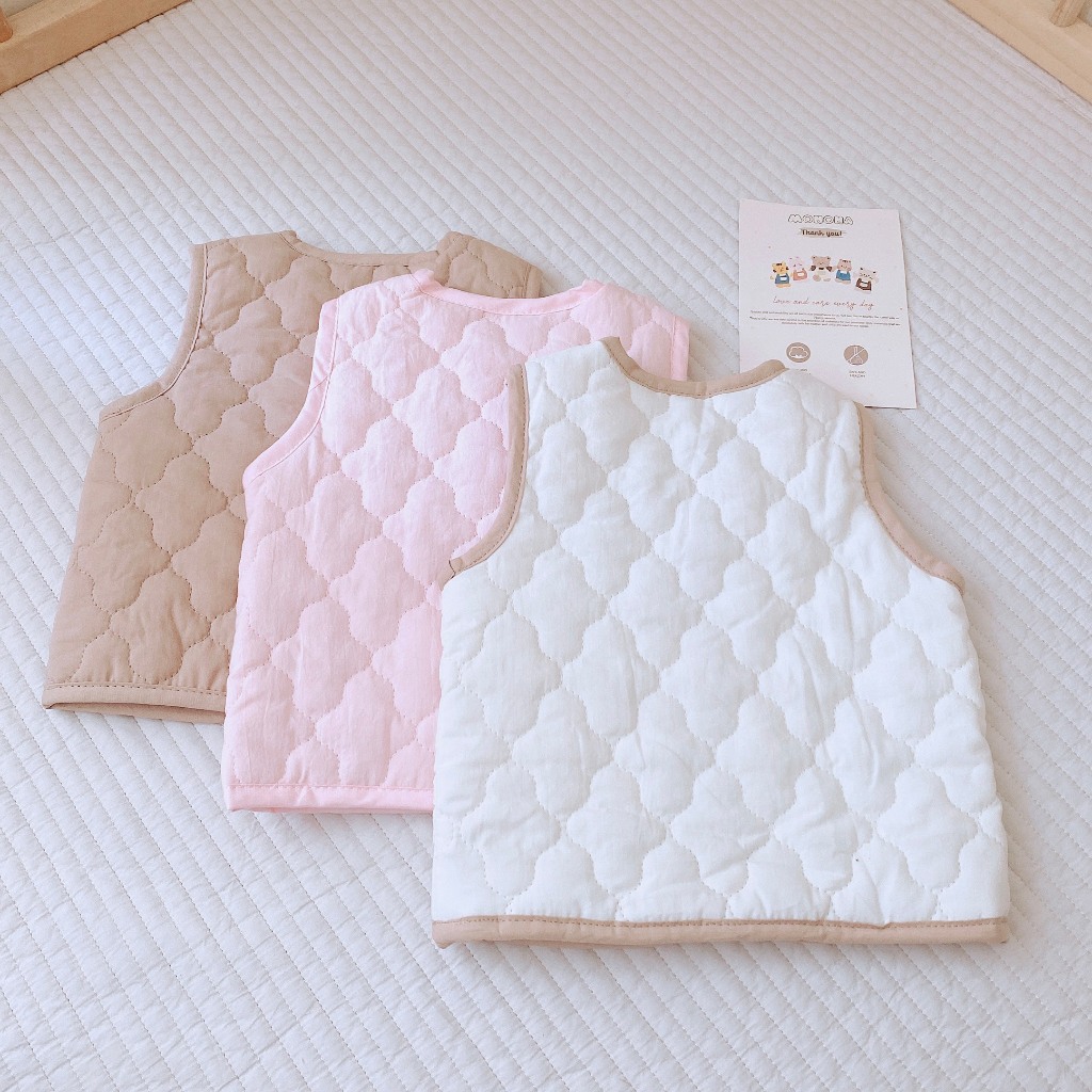 Áo Gile Cotton Trần Bông Monona Có Lớp Lót Trong Áo Cúc Bấm Tròn Dễ Sử Dụng An Toàn Mềm Mại Cho Bé