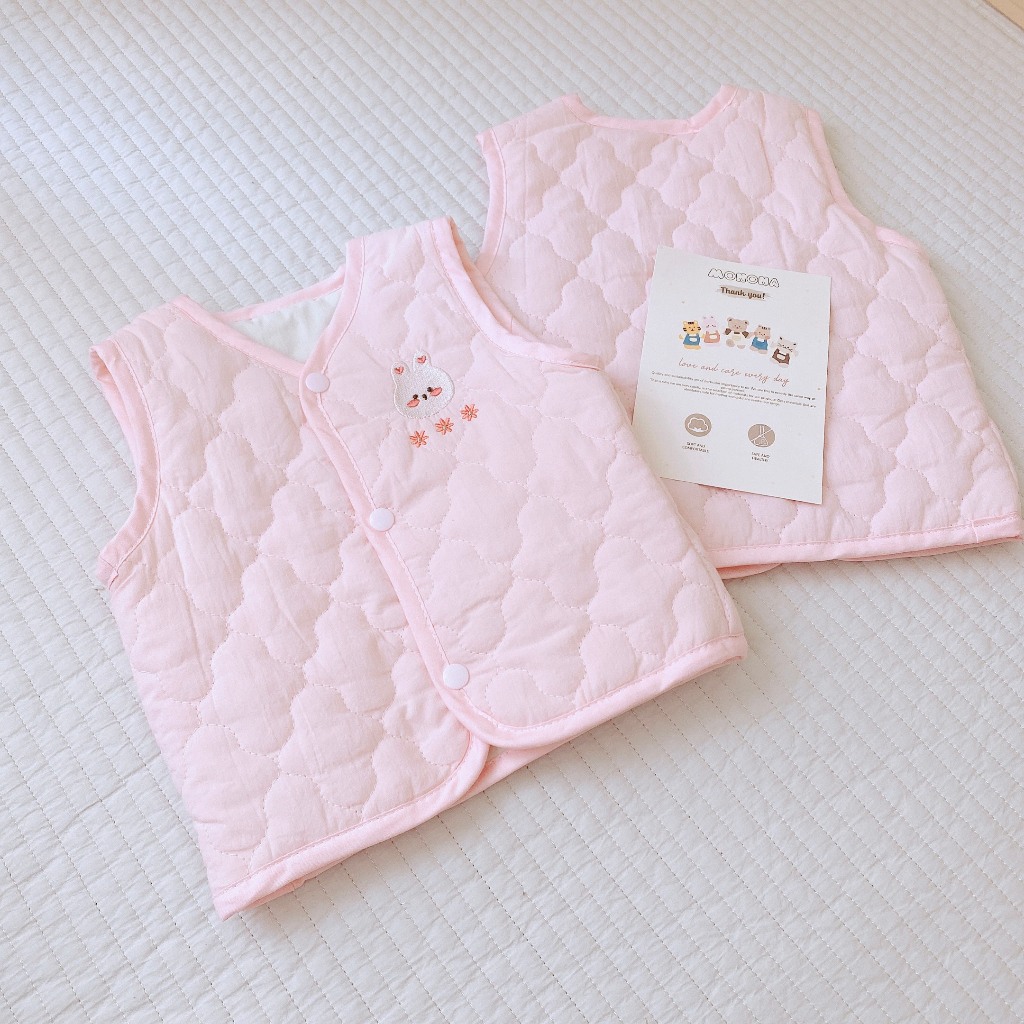 Áo Gile Cotton Trần Bông Monona Có Lớp Lót Trong Áo Cúc Bấm Tròn Dễ Sử Dụng An Toàn Mềm Mại Cho Bé