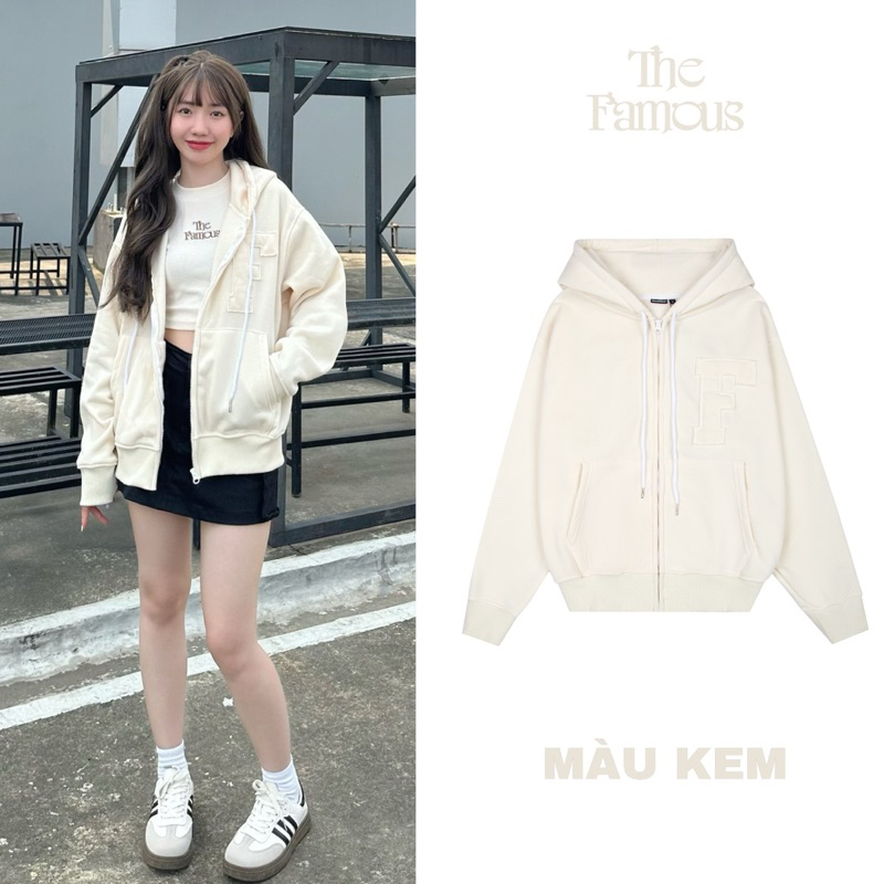 Áo hoodie zip "thêu đắp vải" unisex nỉ bông The Famous