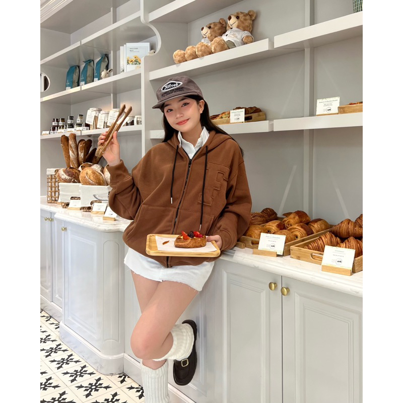 Áo hoodie zip "thêu đắp vải" unisex nỉ bông The Famous