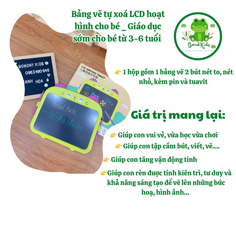 Bảng vẽ tự xoá cho bé thông minh chỉ một nút ấn, bảng từ tính tập viết, tập vẽ cho bé - BondKids