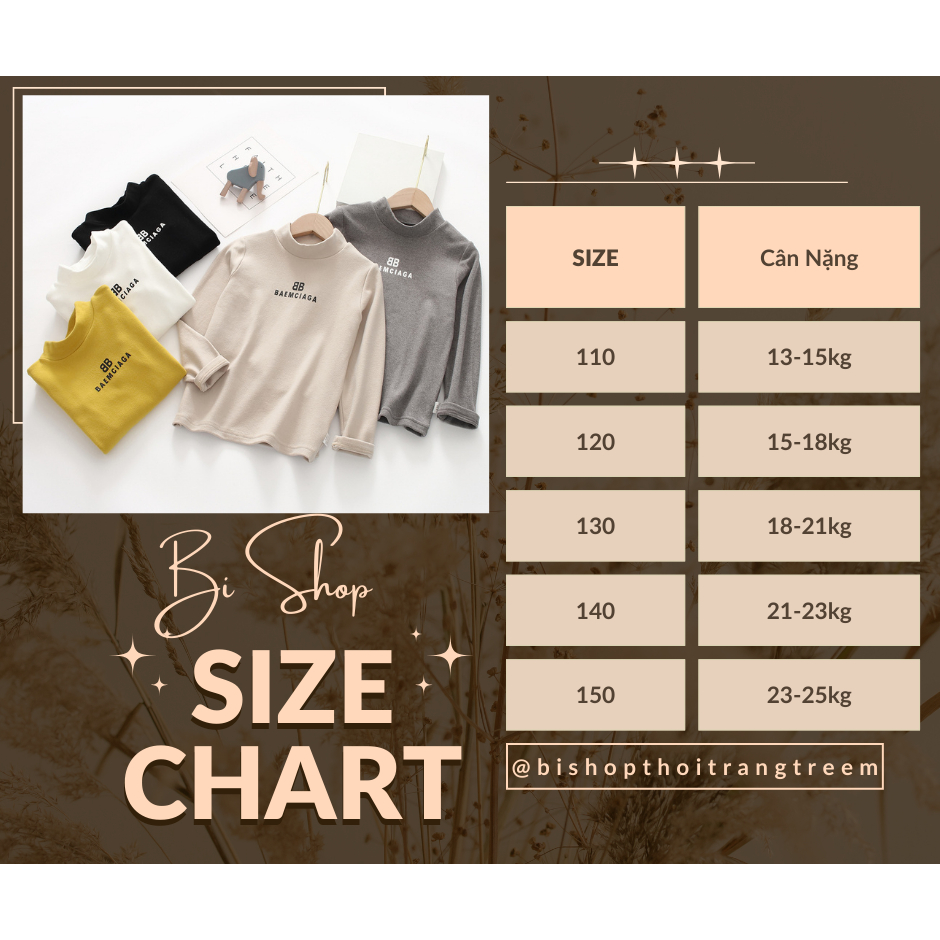 Áo Giữ Nhiệt Dài Tay Cổ 3 Phân Cho Bé Trai Bé Gái 13-25kg Hàng Quảng Châu loại 1 Chất Dày Dặn - Bishopthoitrangtreem