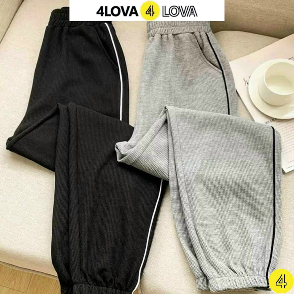 Quần Jogger Kẻ Sọc Nỉ Nữ Thu Đông Quần Dài Bo Gấu Chất Liệu Nỉ Dày Dặn Ấm Áp 4LOVA